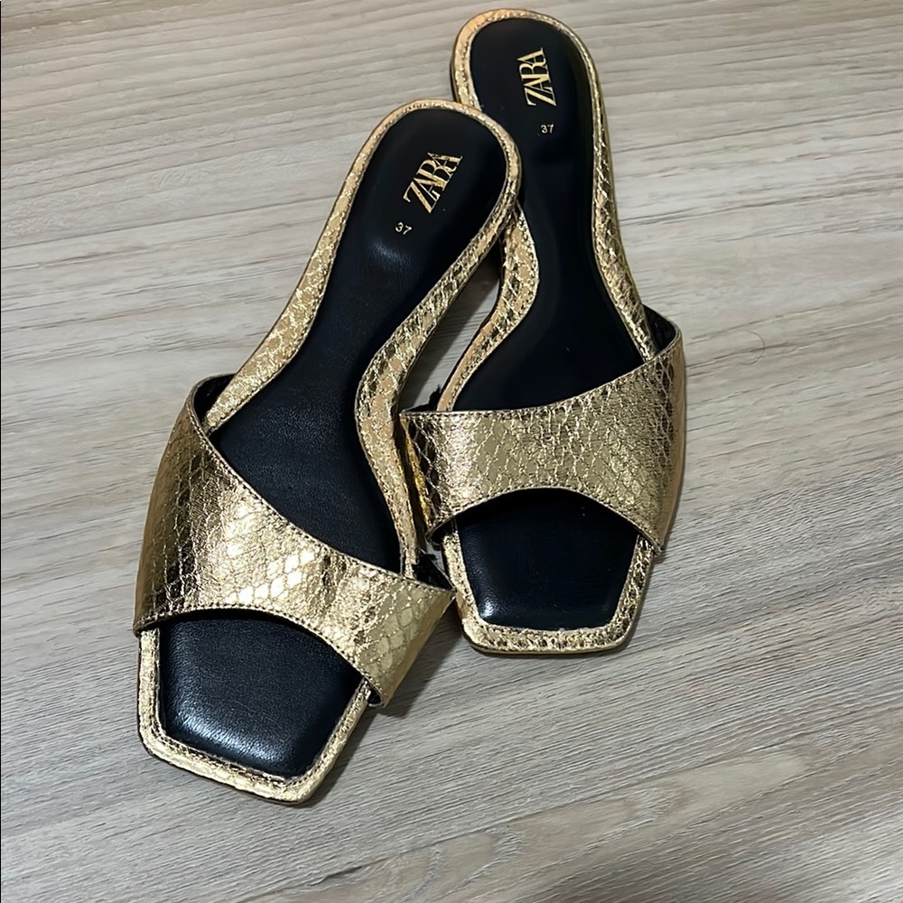 Zara Gold Slide Sandals for Women